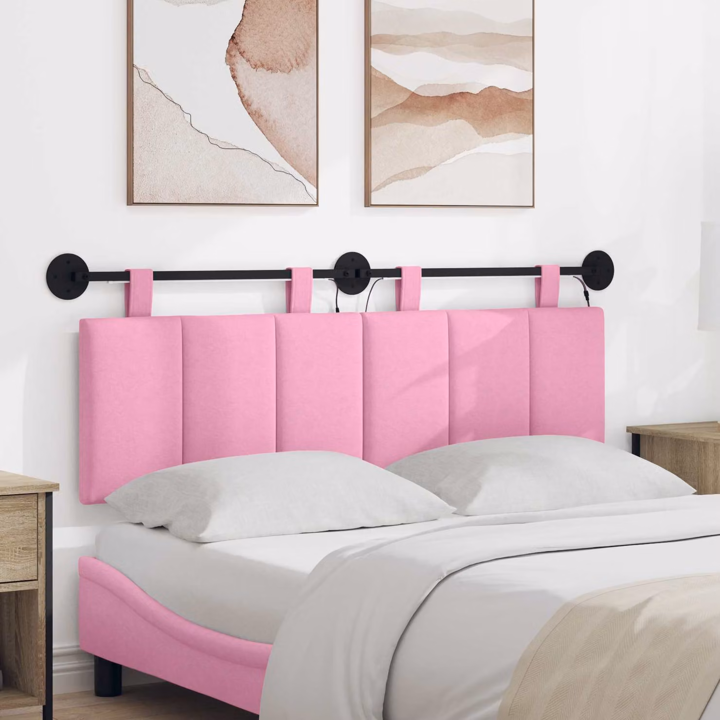 Testiera per letto sospesa vidaXL in tessuto rosa con illuminazione LED integrata