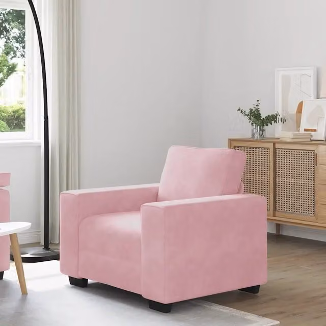 Poltrona relax moderna vidaXL in velluto rosa con braccioli L: 100 cm, P: 77 cm, H: 82 cm