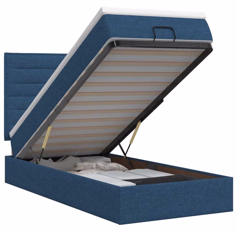 Divano letto ottomano con materasso e poggiatesta, colore blu, dimensioni 80 x 200 cm, rivestito in tessuto