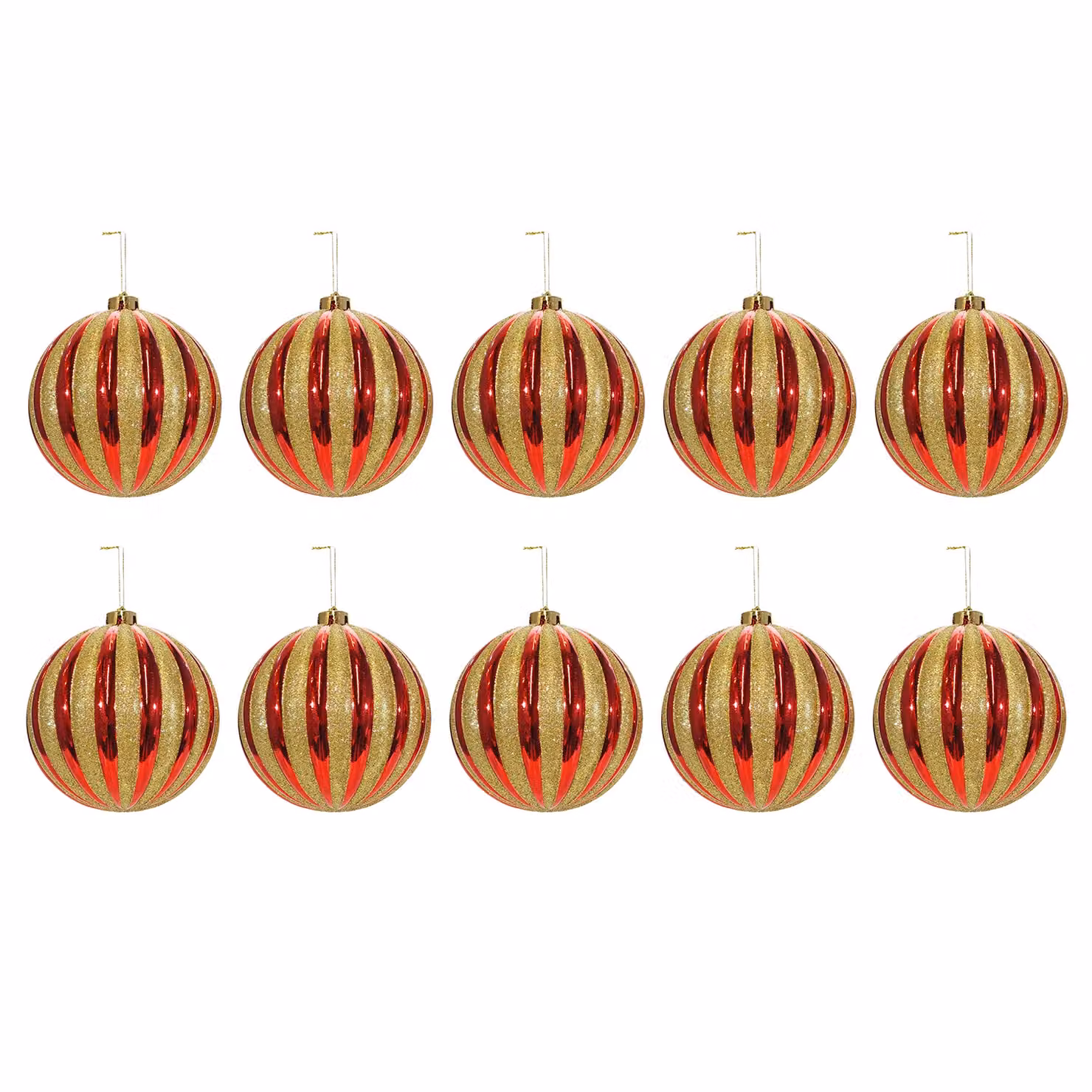Set di 10 palline di Natale Vestiamo Casa, modello infrangibile in plastica, colori rosso e oro, diametro: 6 cm – 1