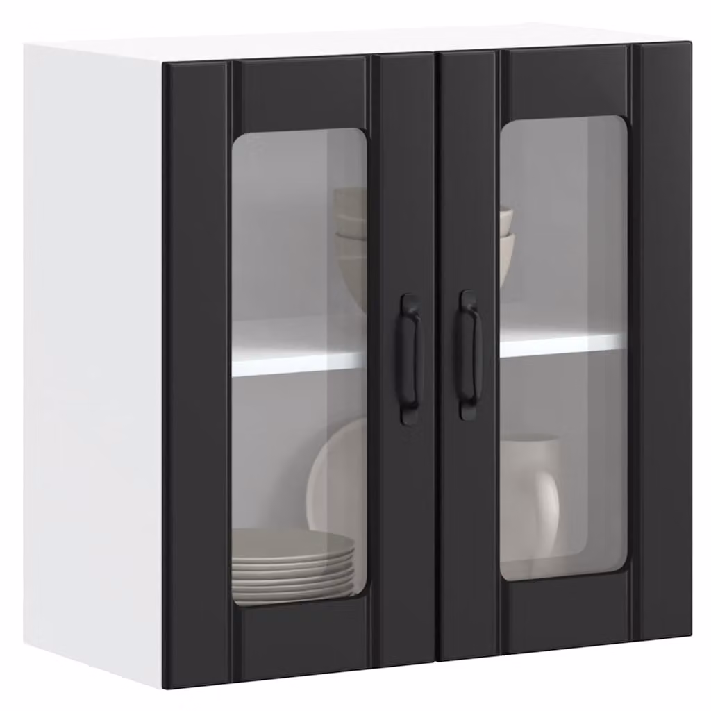 Pensile da cucina moderno vidaXL con ante in vetro, colore nero, L: 60 cm, H: 60 cm, P: 31 cm