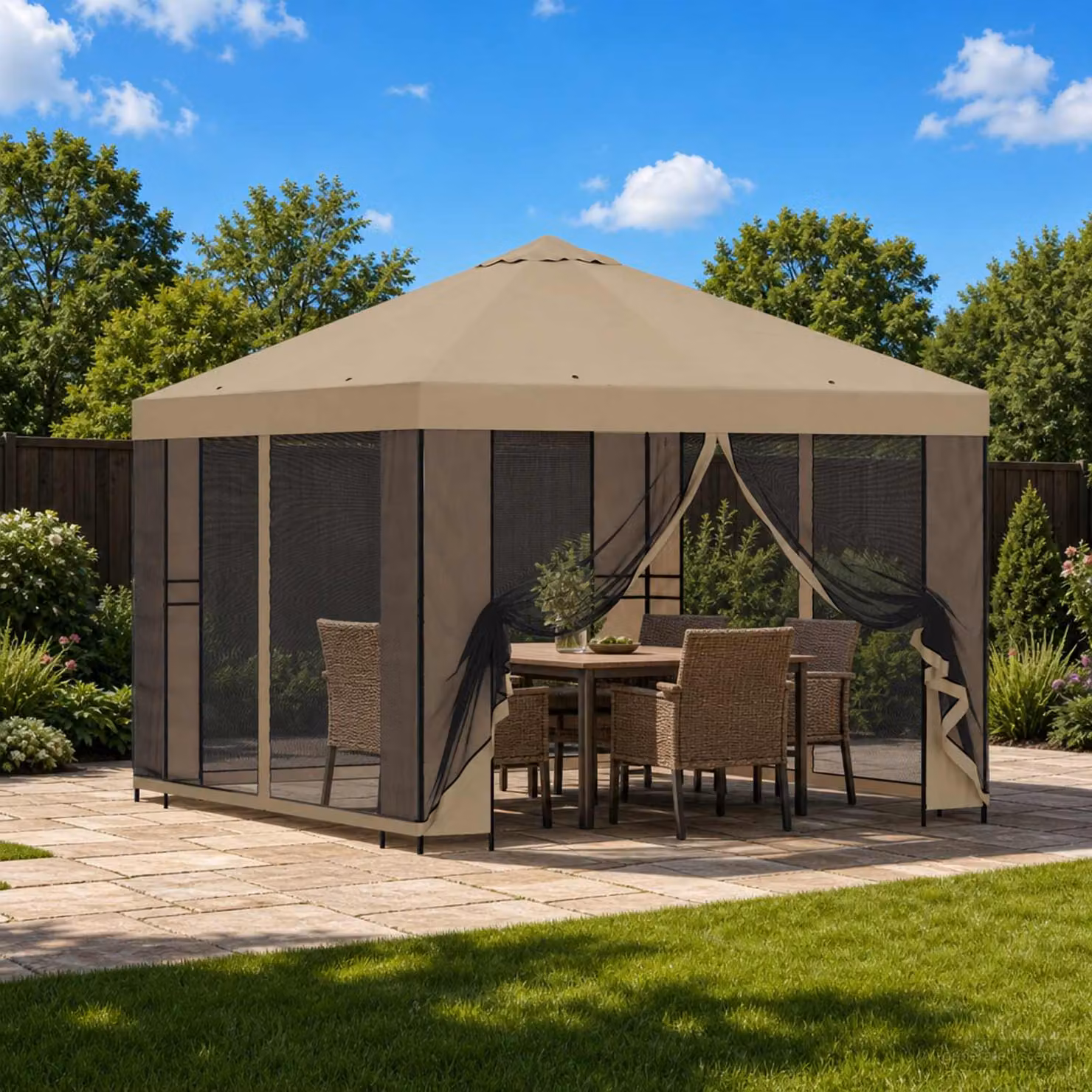 Gazebo da giardino con pareti laterali vidaXL Beige 3 x 3 m