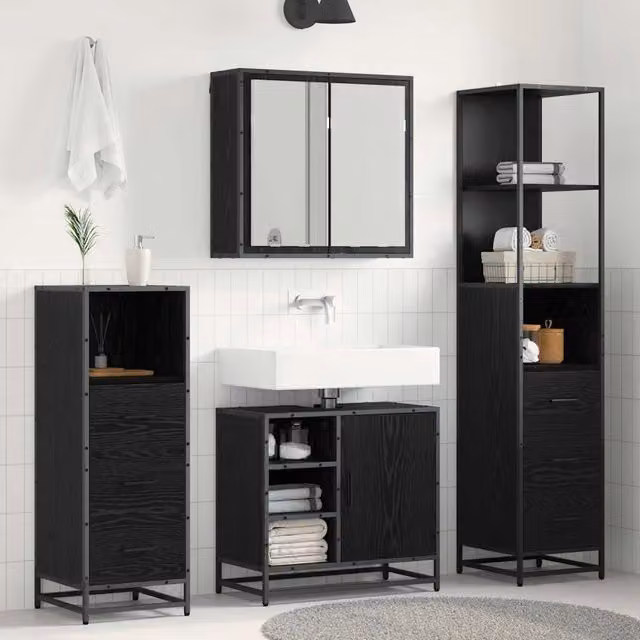 Set di mobili per il bagno 4 pz Rovere Nero 65 x 33 x 60 cm 3402413