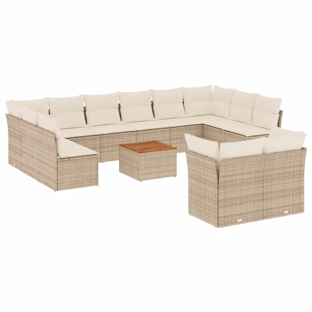 vidaXL Set Divano da Giardino a L in Polyrattan con Cuscini Beige e Tavolino da Caffè – 2