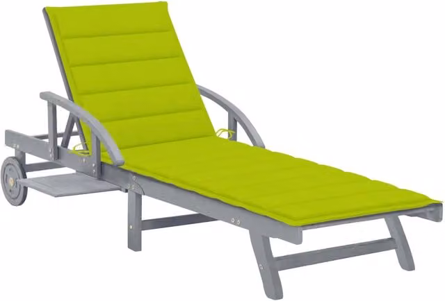 Lettino prendisole Outsunny in legno di acacia con cuscino in poliestere resistente ai raggi UV, poggiatesta regolabile e vassoio laterale, ideale per giardino e terrazzo, Lunghezza: 200 cm