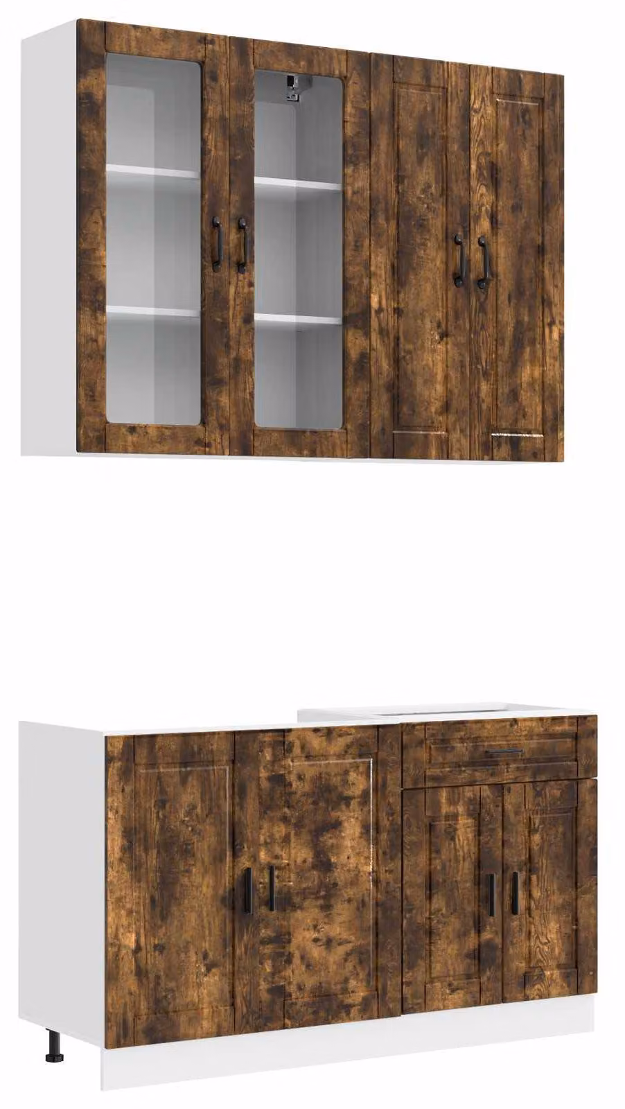Set da cucina PORTO, composto da 4 elementi, realizzato in legno impiallacciato di quercia affumicata