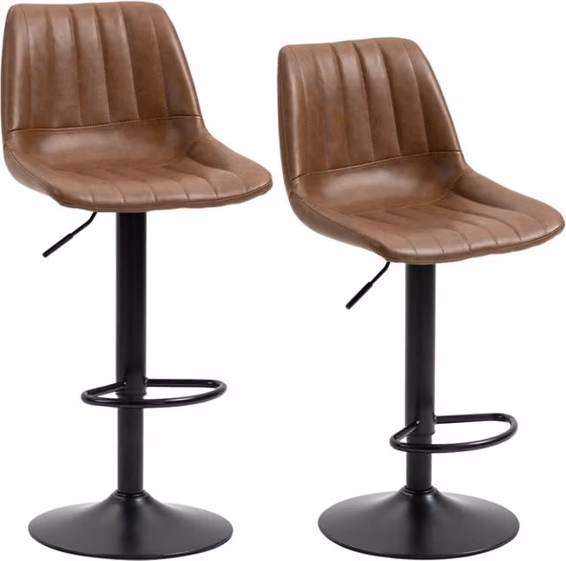 Set da 2 Sgabelli da Bar Regolabili in Altezza in Ecopelle Marrone con Struttura in Acciaio per Cucina e Bar