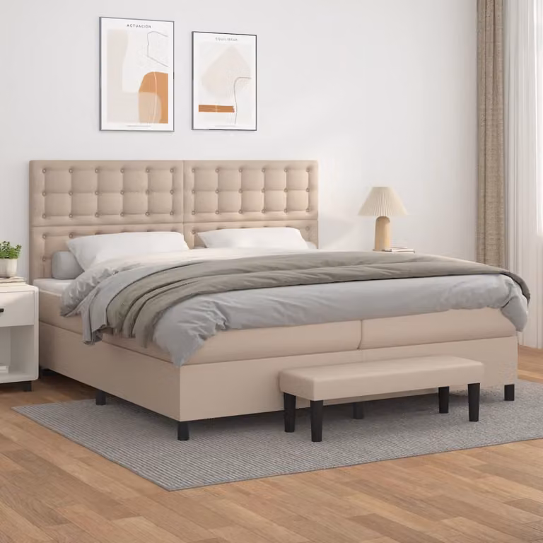 vidaXL Letto con Giroletto a Molle e Materasso in Similpelle Cappuccino L/P/H: 200 x 200 x 128 cm