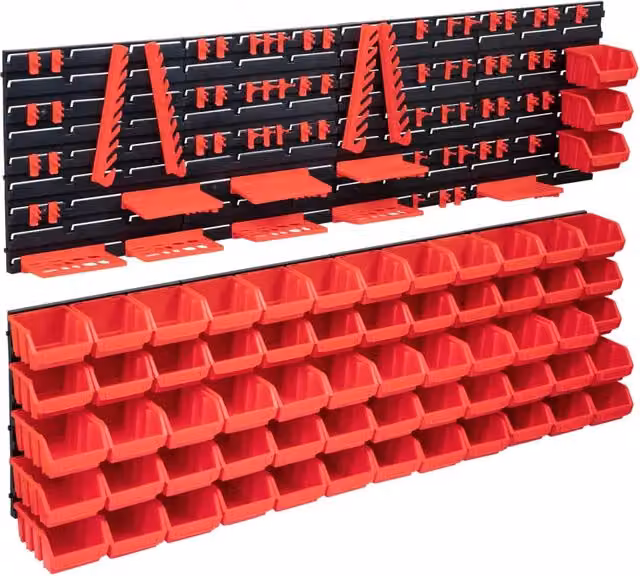 Kit di contenitori portaoggetti e pannello da parete in plastica da 141 pezzi rosso e nero Senza Marca
