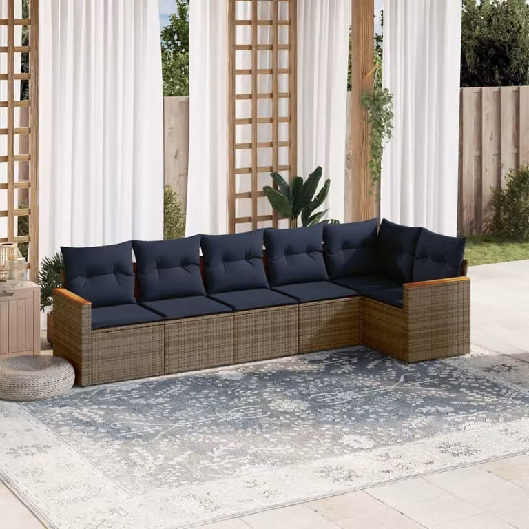 Maison Exclusive - Set di 6 divani da giardino con cuscini, grigio, polyrattan