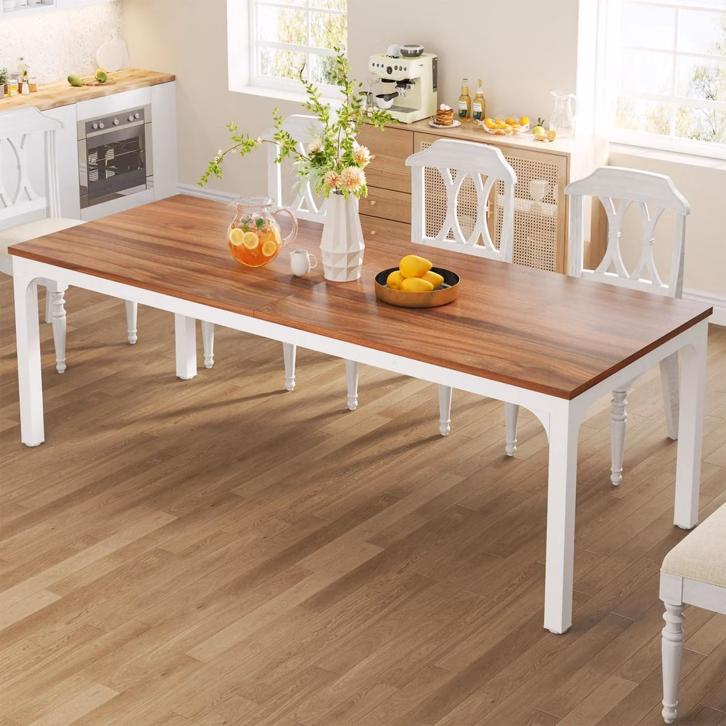 Tavolo da pranzo rettangolare, dimensioni 200x70x75 cm, per 6-8 persone, in legno di noce con gambe in metallo, stile industriale