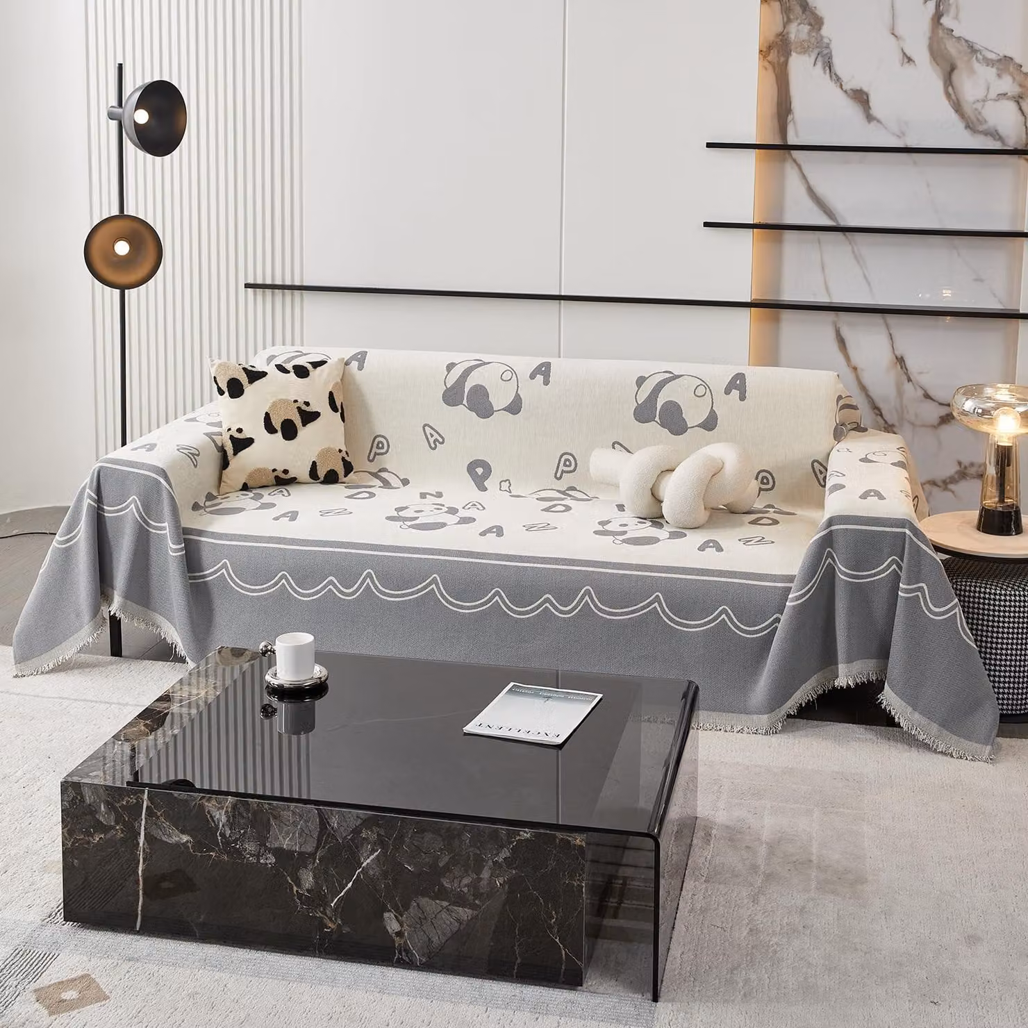 Elzusha - Coperta in pile reversibile, ideale per divano e letto, 180x130 cm, color grigio chiaro