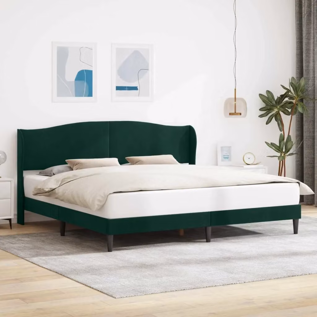 Letto matrimoniale moderno in velluto verde con struttura in legno e metallo L: 200 cm, P: 200 cm, H: 140 cm – 2