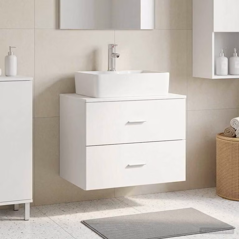 Mobile da bagno sospeso vidaXL Bianco con ante e cassetti L: 62,5 cm, P: 44,5 cm, H: 50 cm
