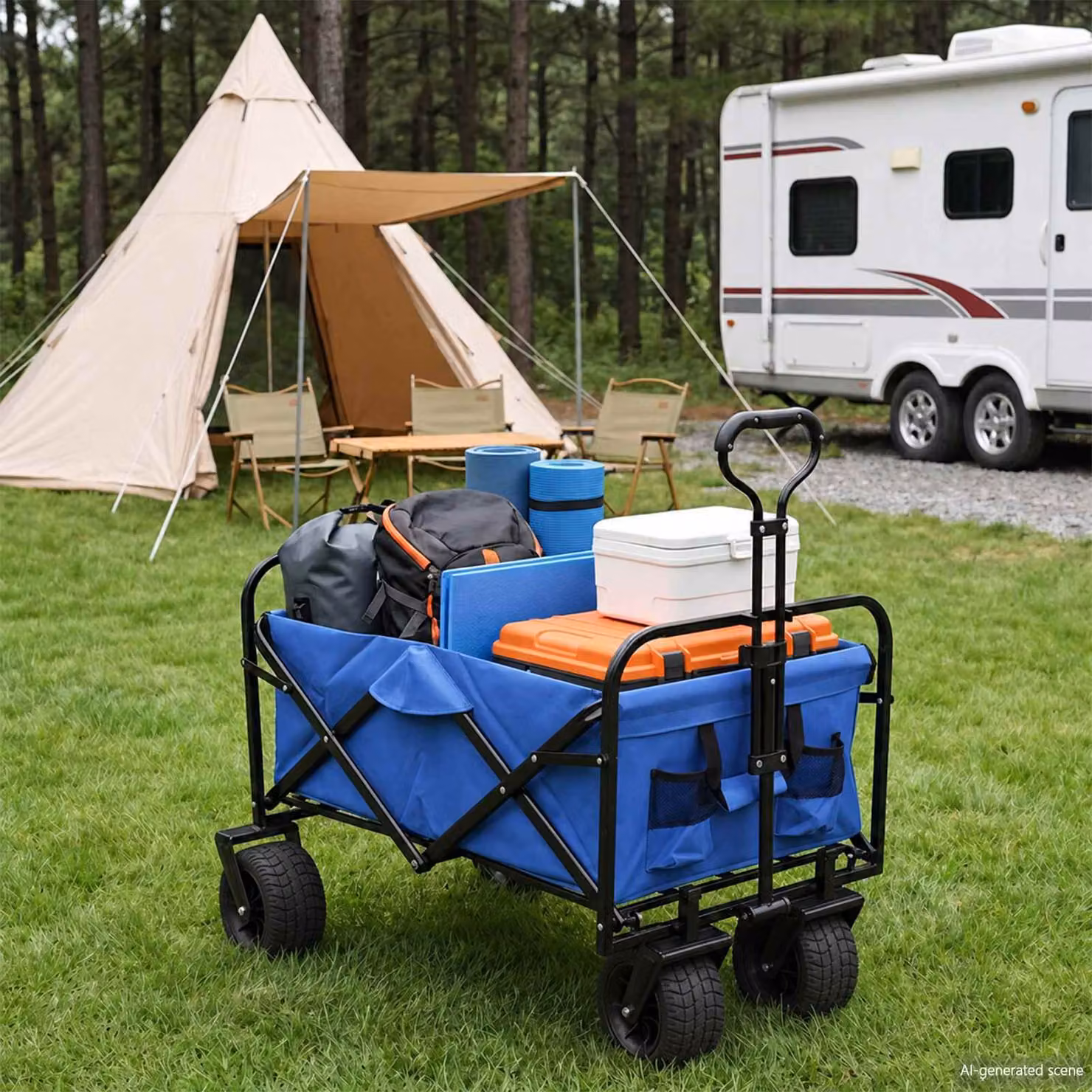 Carrello della spesa pieghevole vidaXL Blu L: 89 cm, P: 63 cm, H: 96 cm