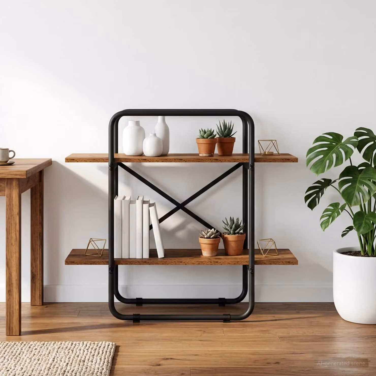 Libreria vidaXL a 2 livelli in stile industriale, colore marrone quercia, L 60 cm x P 35 cm x H 70 cm
