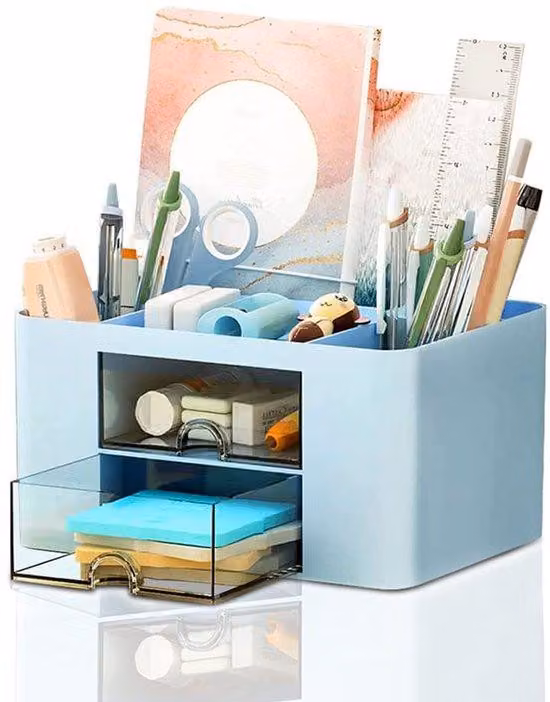 Organizer da ufficio con 7 scomparti, blu, in plastica