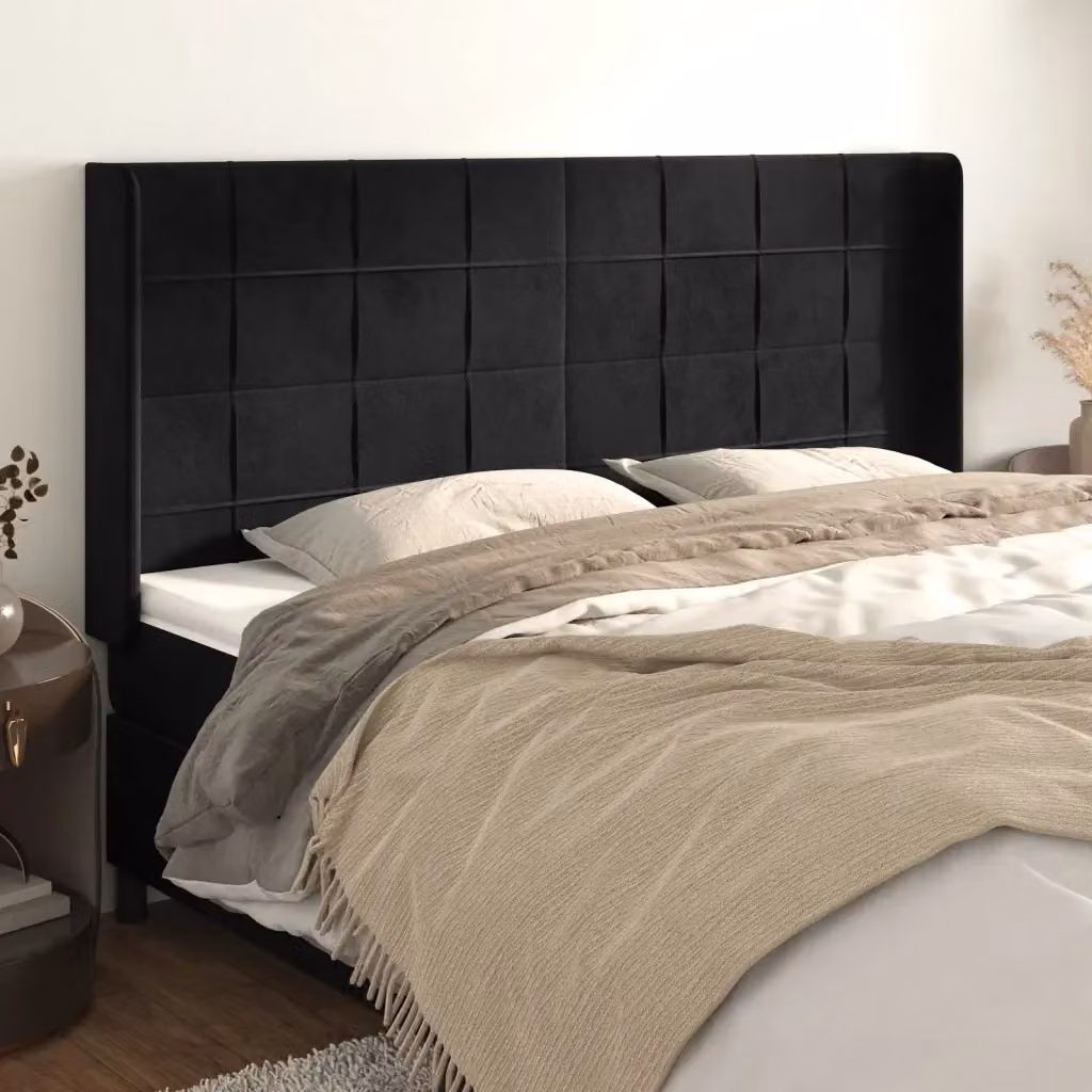 Testata del letto ad orecchio in velluto nero L: 163 cm, P: 16 cm, H: 118/128 cm – 2