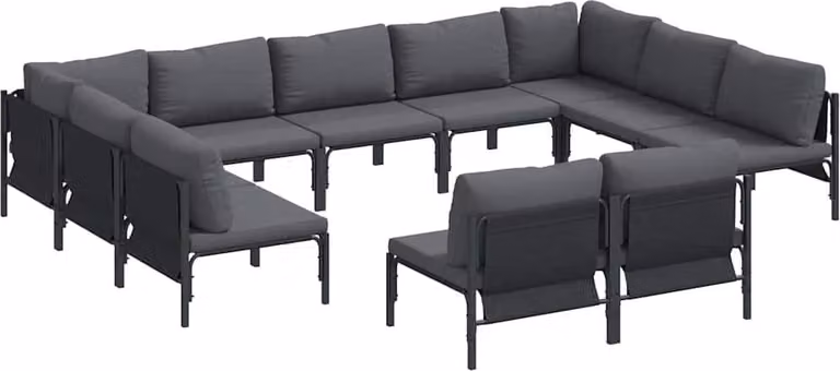 Set Divano da Giardino con cuscino 11 pcs Nero Acciaio