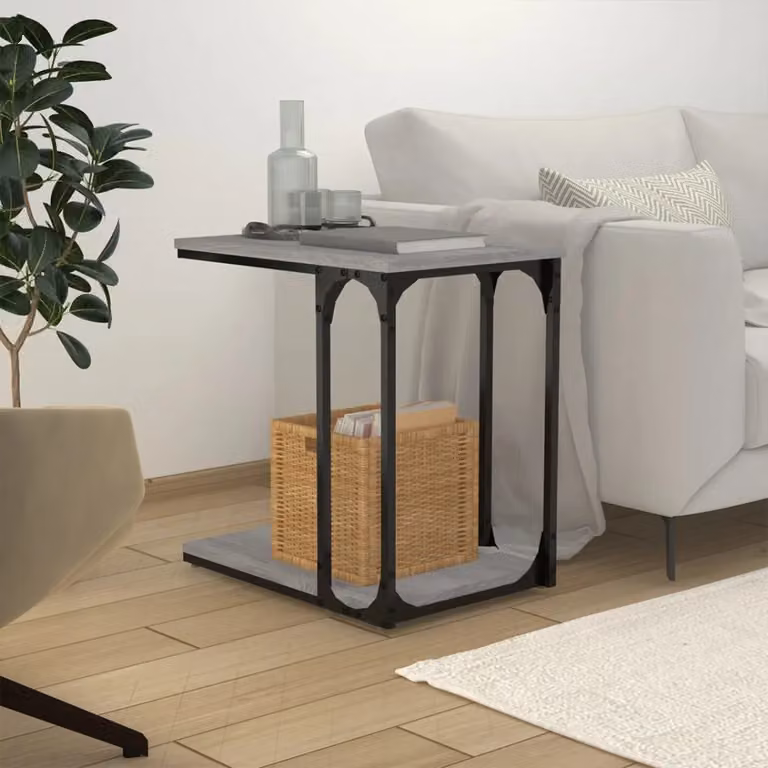 vidaXL Tavolino da soggiorno in legno e metallo Grigio L/P/H: 50 x 35 x 52 cm