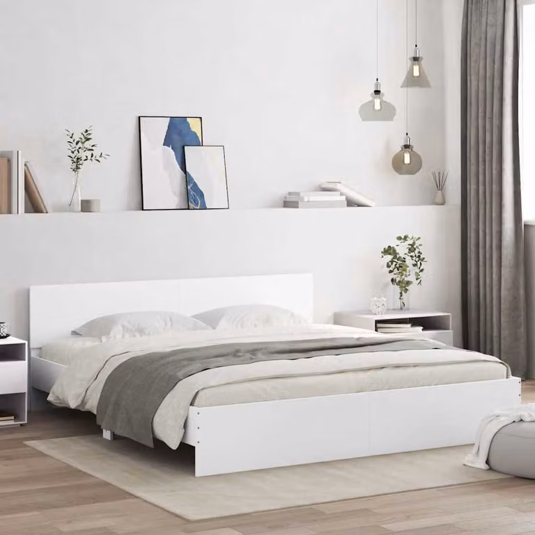 vidaXL Giroletto Moderno con LED e Porta USB in Legno Bianco 180x200 cm