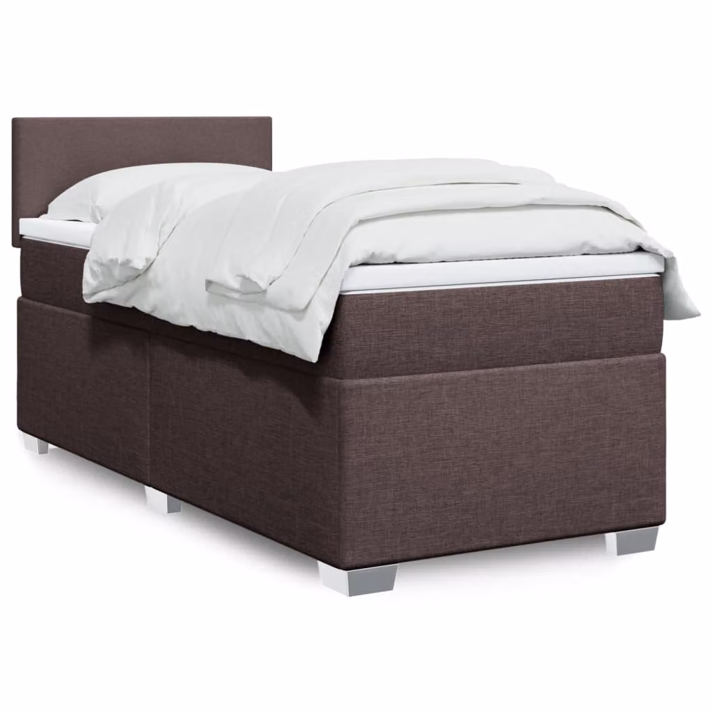 vidaXL Giroletto a Molle con Materasso in Tessuto Marrone e Bianco L/P: 100 x 200 cm