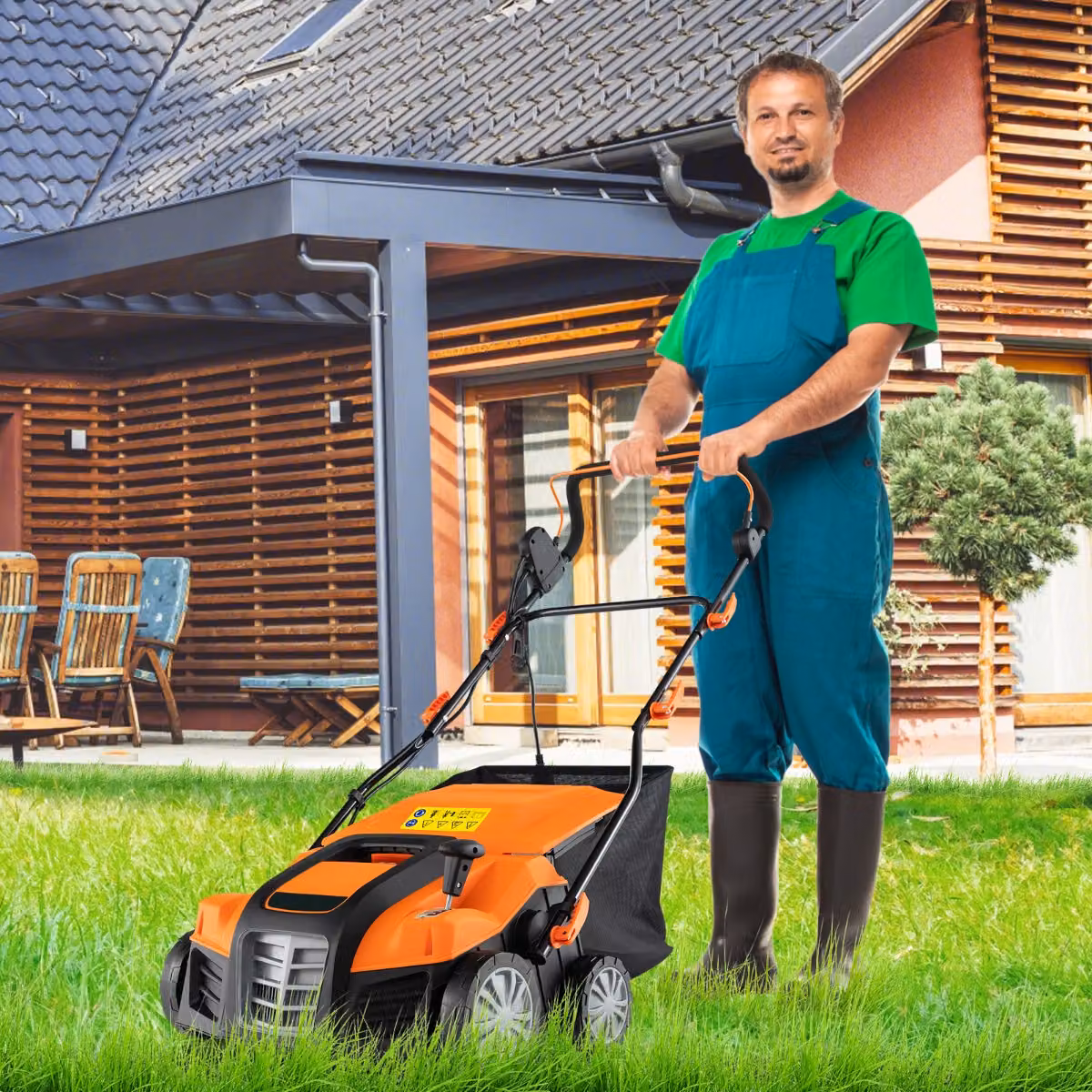 Costway Sarchiatore e Decespugliatore 2 In 1 per Prato Arancione e Verde con Regolazione Altezza e Profondità e Sacca di Raccolta da 55L – 3