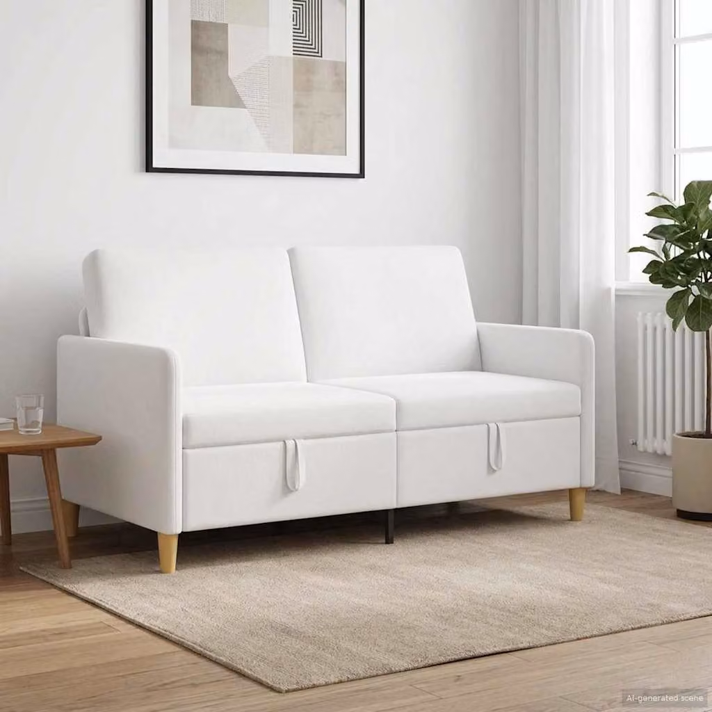 Divano moderno vidaXL con contenitore apribile in tessuto bianco L: 152 cm, P: 78 cm, H: 87 cm