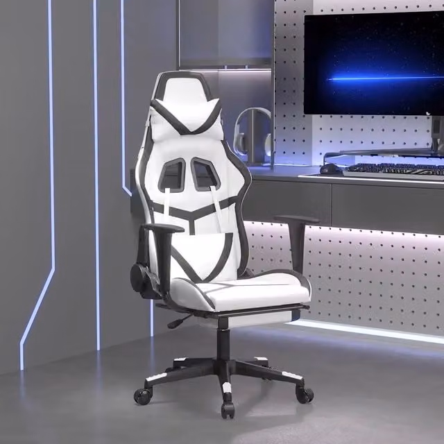 Sedia da Gaming Massaggio Poggiapiedi Bianco e Nero Similpelle 345443