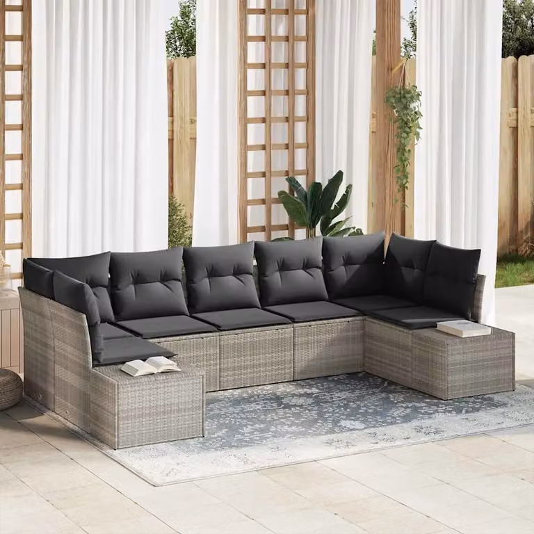 Set Divano da Giardino vidaXL in Polyrattan Grigio con Cuscini e Struttura in Metallo