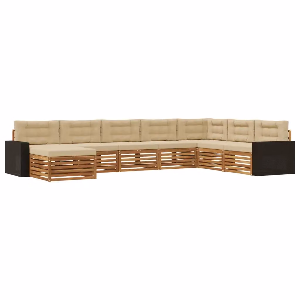 Set di divani da esterno vidaXL a forma di L in legno di acacia con cuscini beige e marrone, composto da 8 pezzi con pouf e elementi angolari – 2