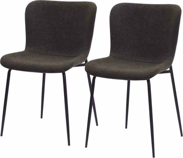 Set di 2 sedie da pranzo moderne con schienale alto e rotondo, rivestite in tessuto, gambe in metallo