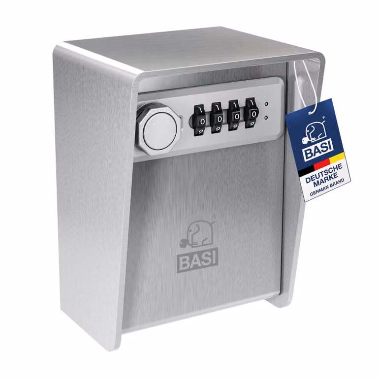 BASI - Cassaforte a chiave - codice numerico a 4 cifre - acciaio inox - incl. 2 tasselli - 2101-0020