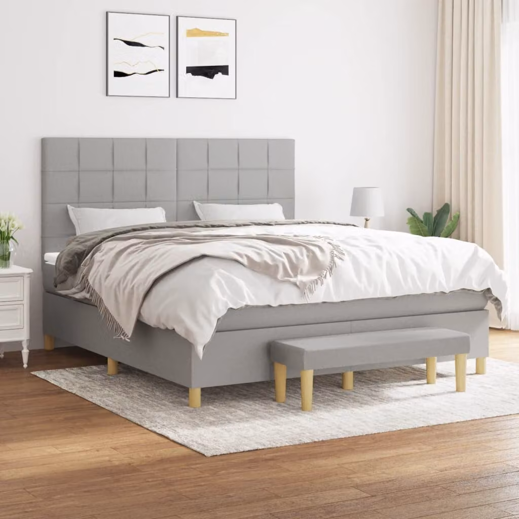 vidaXL Giroletto a Molle Ibrido con Materasso in Tessuto Grigio e Bianco L: 180 cm, P: 200 cm, H: 128 cm – 1