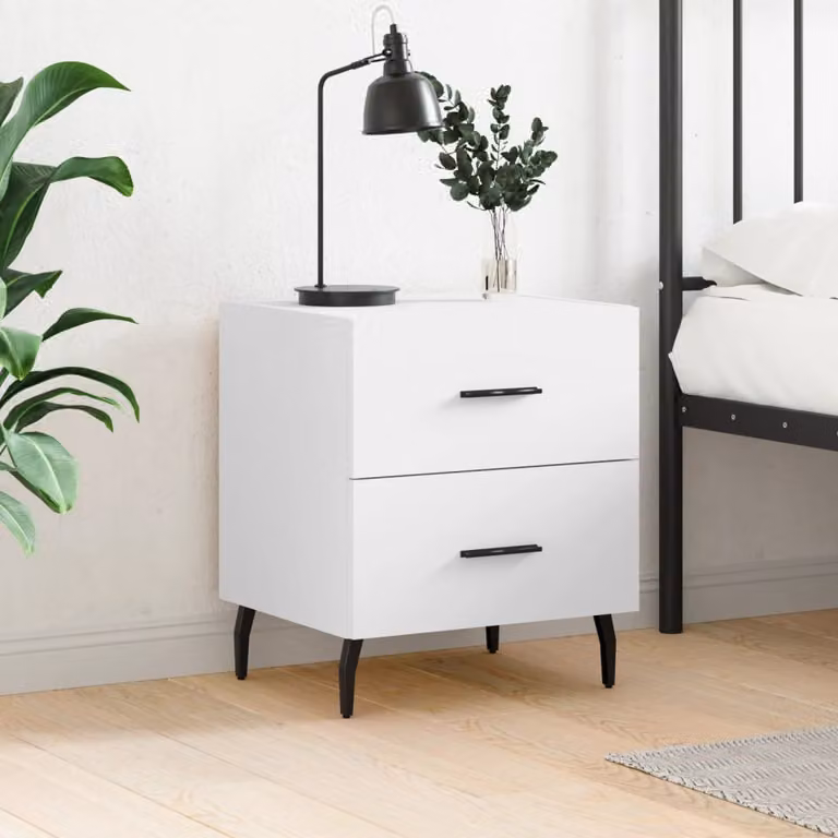 Comodino moderno vidaXL in legno e metallo bianco L: 40 cm, P: 35 cm, H: 47,5 cm