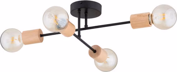 Lampada da soffitto LA-STENA nero-legno chiaro 4xE27x15W metallo dim.: 17x41x52 cm IP20 Alfa