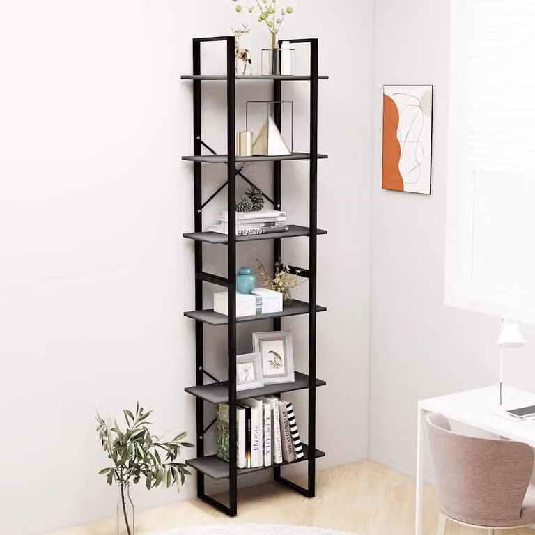 Set di 2 Scaffali portaoggetti vidaXL Grigio Moderno in Legno e Metallo L/P/H: 60 x 30 x 210 cm