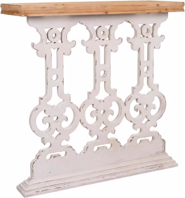 Mobile da ingresso in legno intagliato bianco 81x30x82h