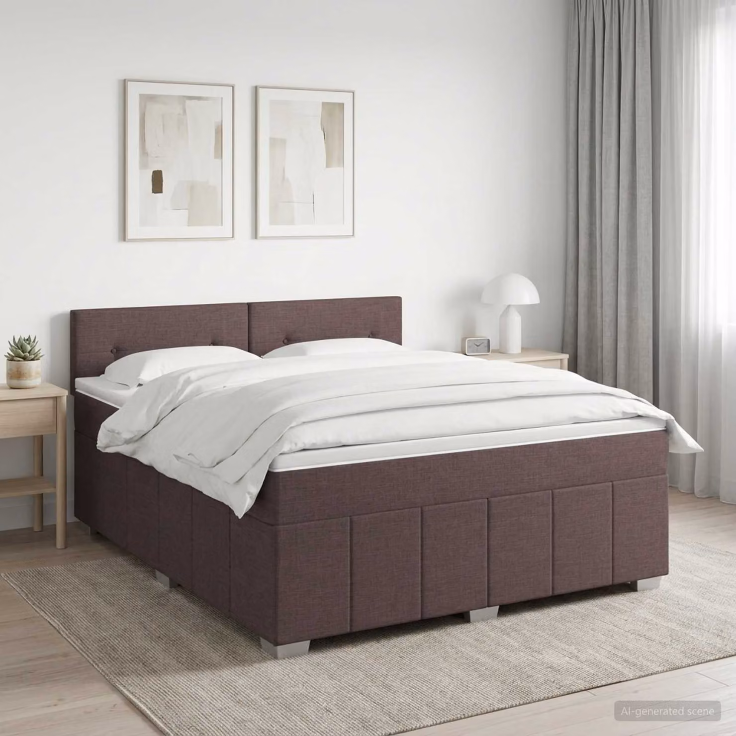 Letto box spring con materasso ibrido vidaXL Marrone e Bianco L/P: 140 x 200 cm