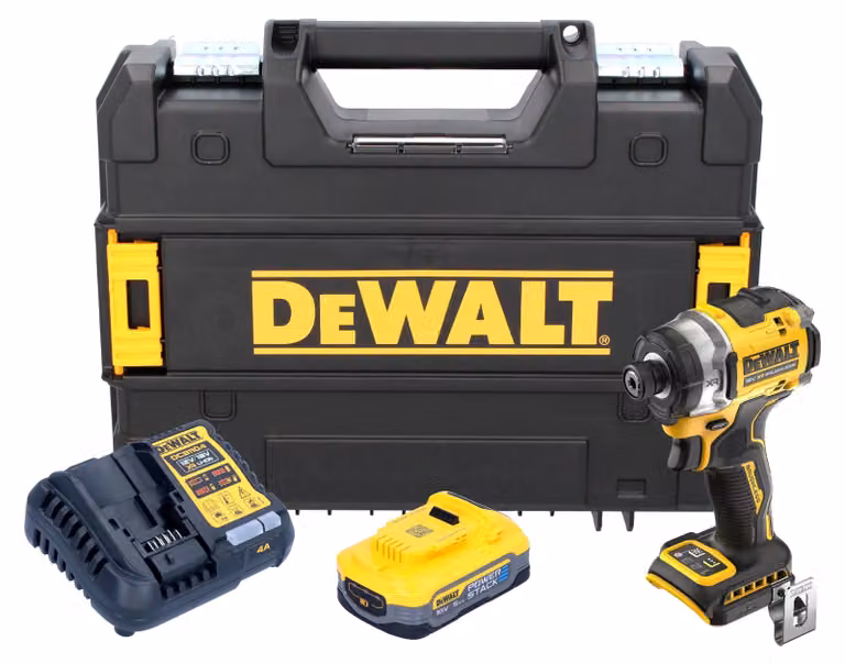 Avvitatore a impulsi a batteria DeWalt DCF 860 H1T 18 V 282 Nm 1/4" senza spazzole + 1x batteria Powerstack 5,0 Ah + caricabatteria + TSTAK