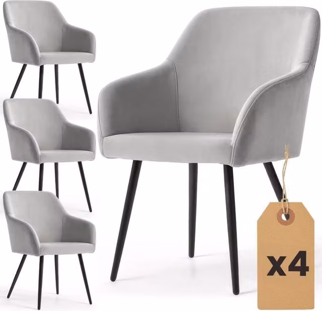Set di 4 Sedie in velluto liscio ESTELLE Grigio gambe nere