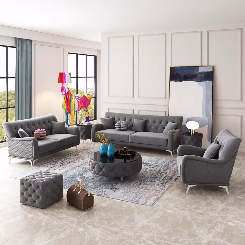 Sofa Couch Samt Polster Sitz 321 Sitzer Design Couchen Sofas Stoff Garnitur