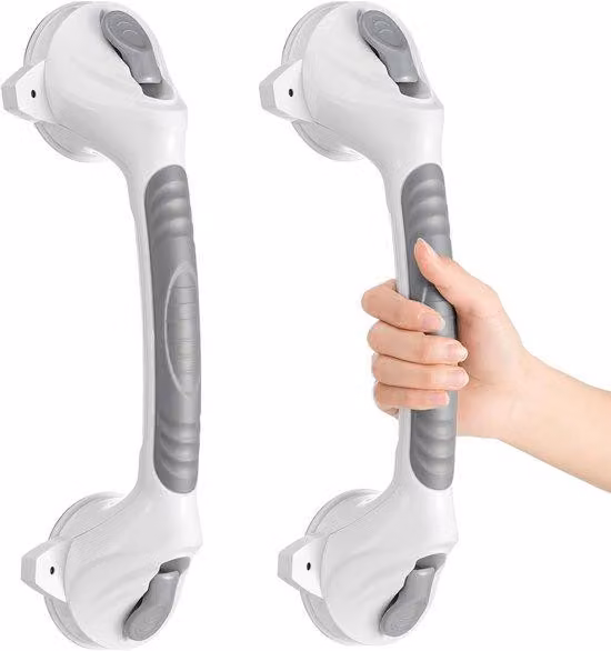 2 supporti per soffione doccia, senza foratura, 38 cm, supporto per soffione doccia con ventosa, colore grigio