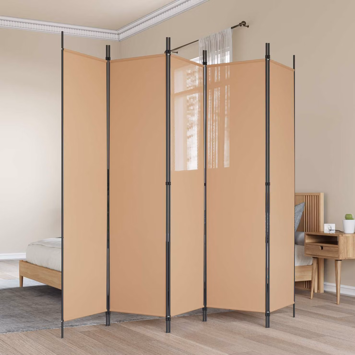 Paravento a 5 Pannelli vidaXL Beige in Tessuto L: 250 cm, H: 200 cm