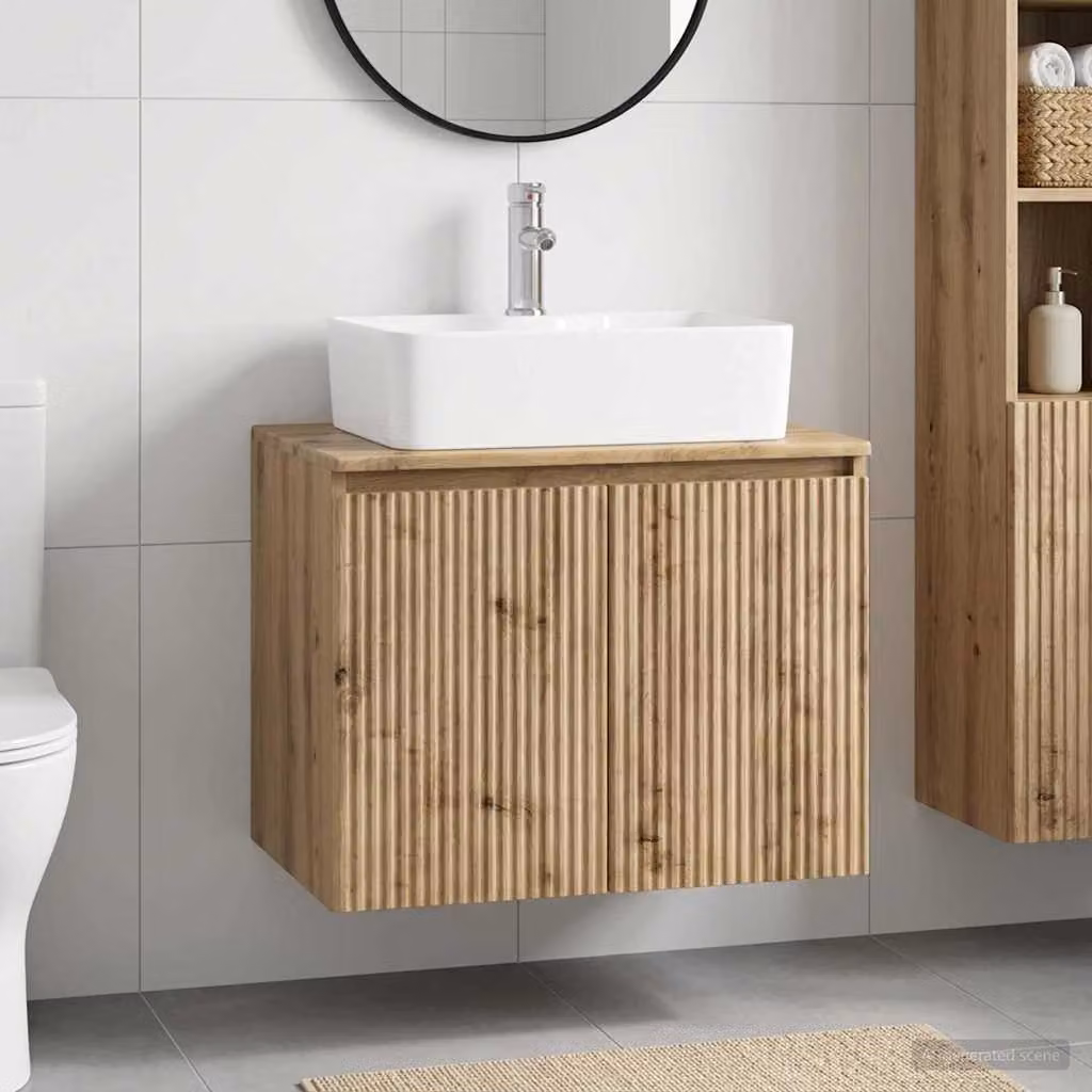 vidaXL Mobile di vanità da bagno in legno marrone con ante a cerniera e design minimalista L/P/H: 62,5 x 44,5 x 50,0 cm