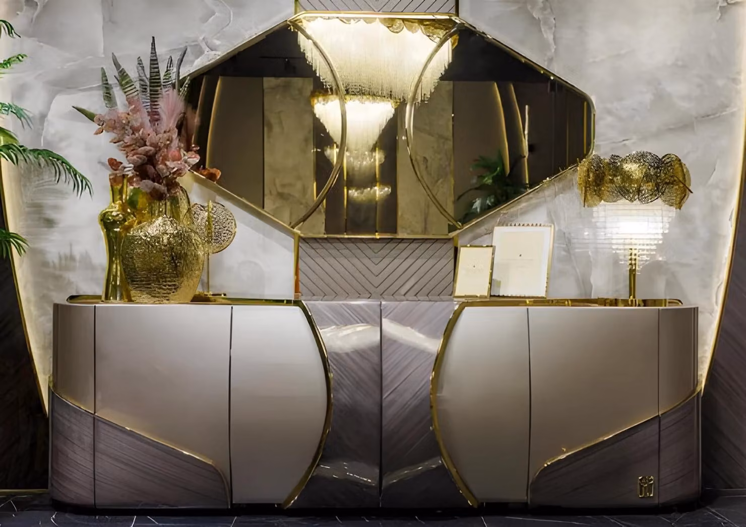 Lussuosa credenza moderna di design per il soggiorno, mobile in legno