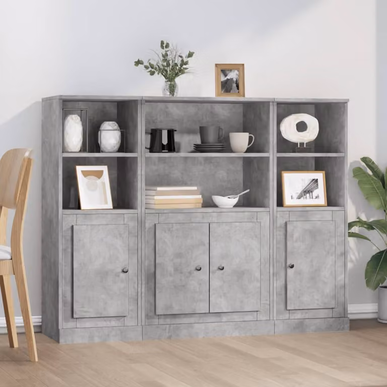 Set di 3 credenze moderne vidaXL in legno e MDF, colore grigio, sospese a parete