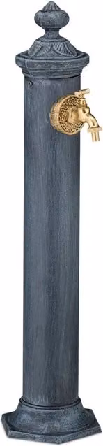 Fontana da esterno per giardino dal design nostalgico per decorazione raccoglitore d'acqua 75 x 25 x 25 cm in ghisa grigio antico 13_0015682