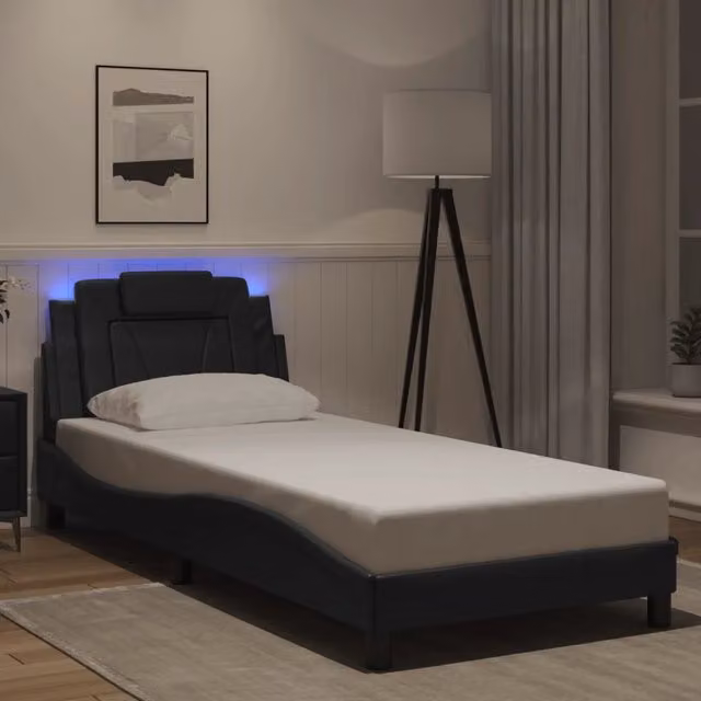 Letto contenitore Viana vidaXL in ecopelle nera con illuminazione LED e porta USB, L/P/H: 90 x 200 cm – 1