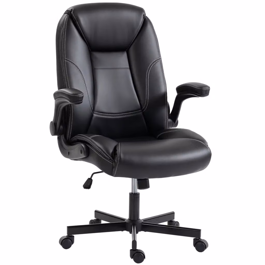 Sedia ergonomica da ufficio moderna in ecopelle nera con braccioli rialzabili per home office L/P/H: 59 x 60 x 120 cm – 2